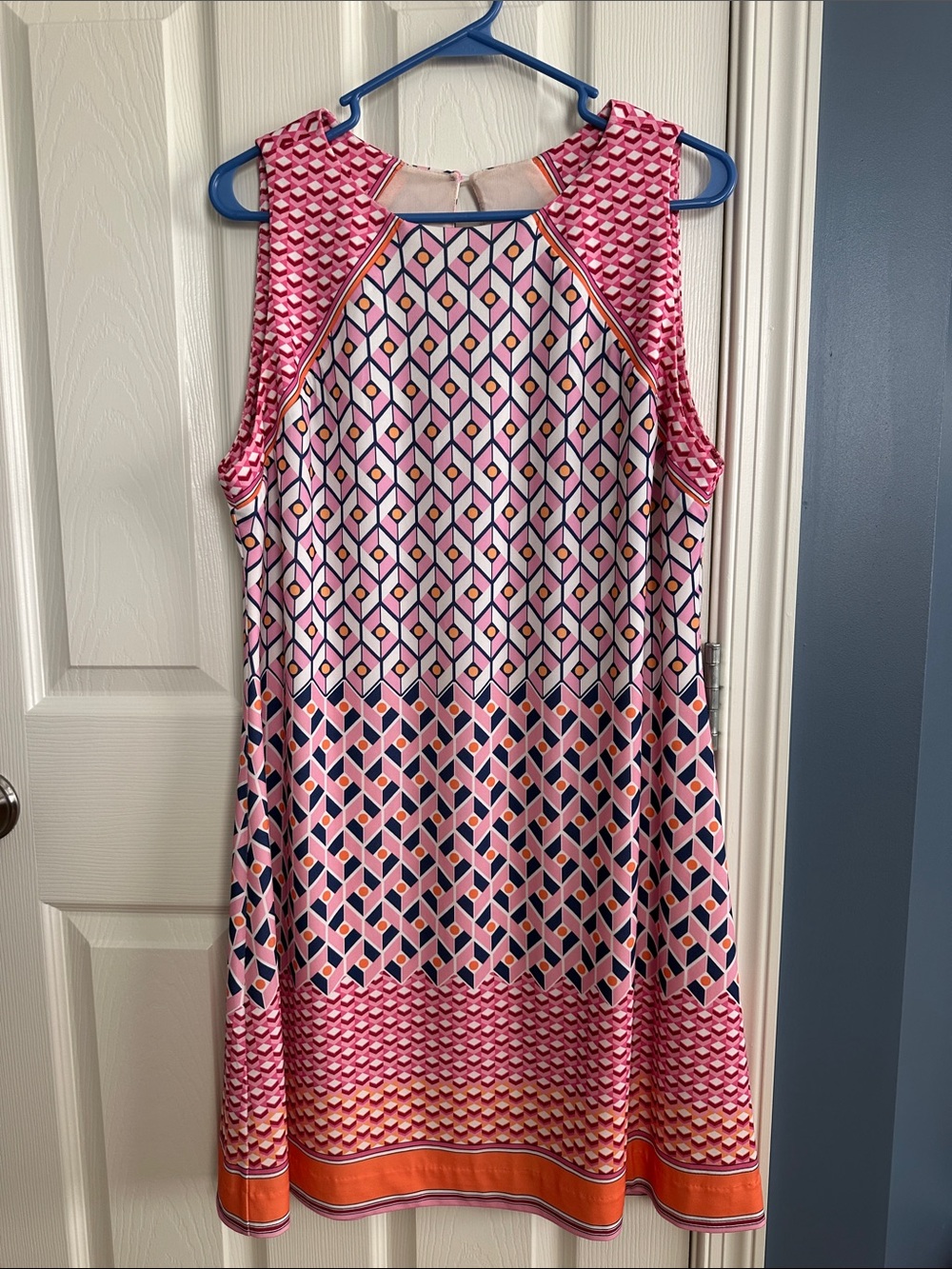 Geometric Hale Bob Print Pink Midi Dress with Contrast Trim